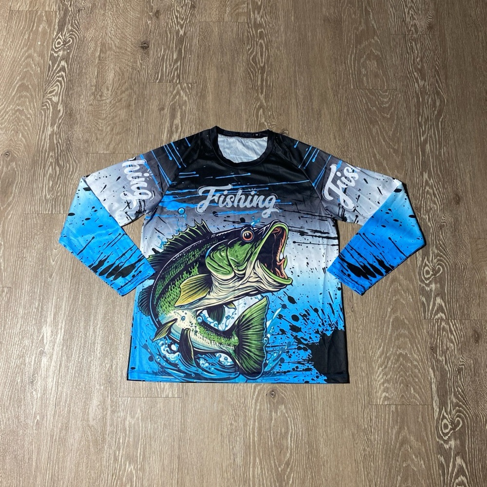 Fishing Long Sleeve Shirt - Blue and Black
